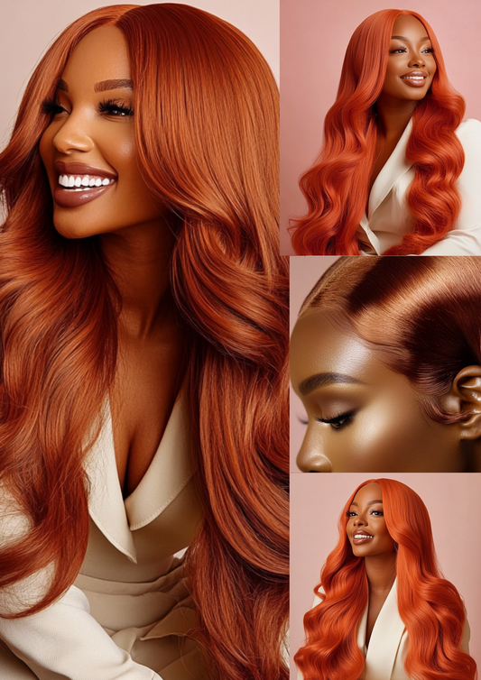 Vibrant Copper Orange/ Ginger Wig 100% Human Hair Wig