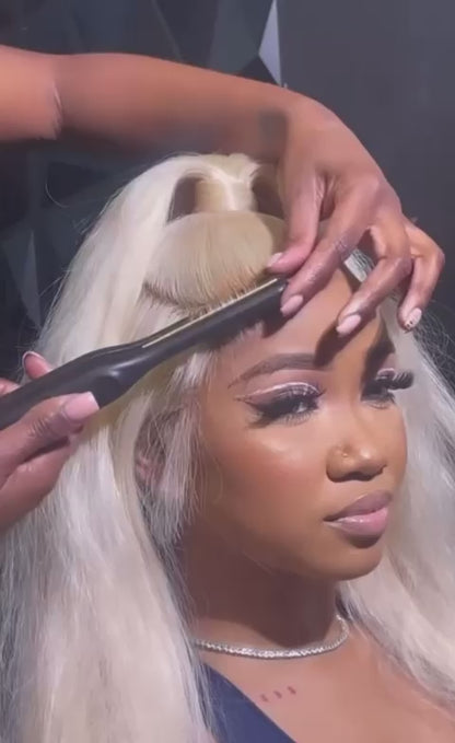 100% Human Hair Wig Luxury Platinum Blonde.